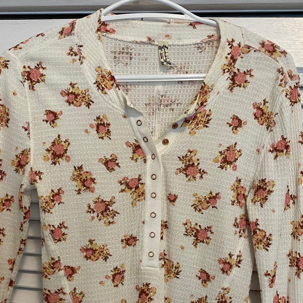 Free People Floral Long Sleeve Top